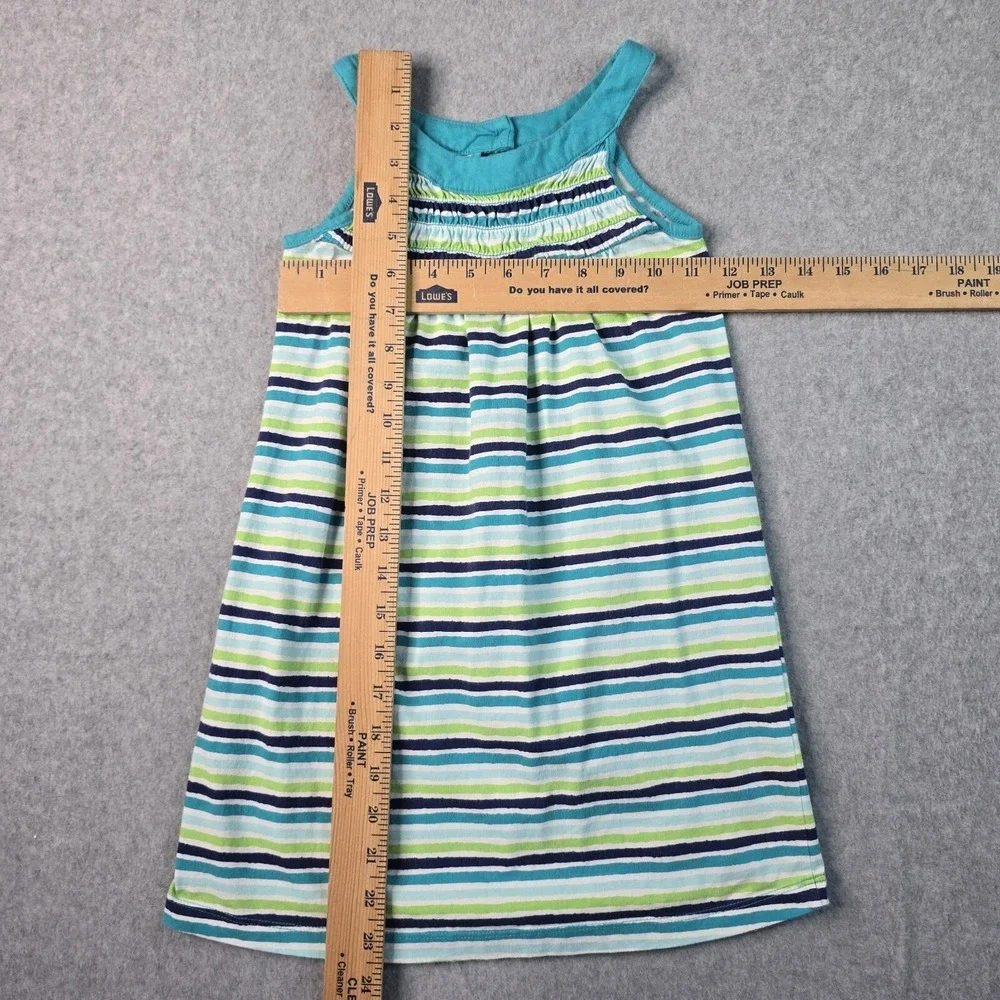 Crazy 8‎ Striped Sleeveless Dress Girls Size S 5-6 Teal Blue Green Smocked Knit